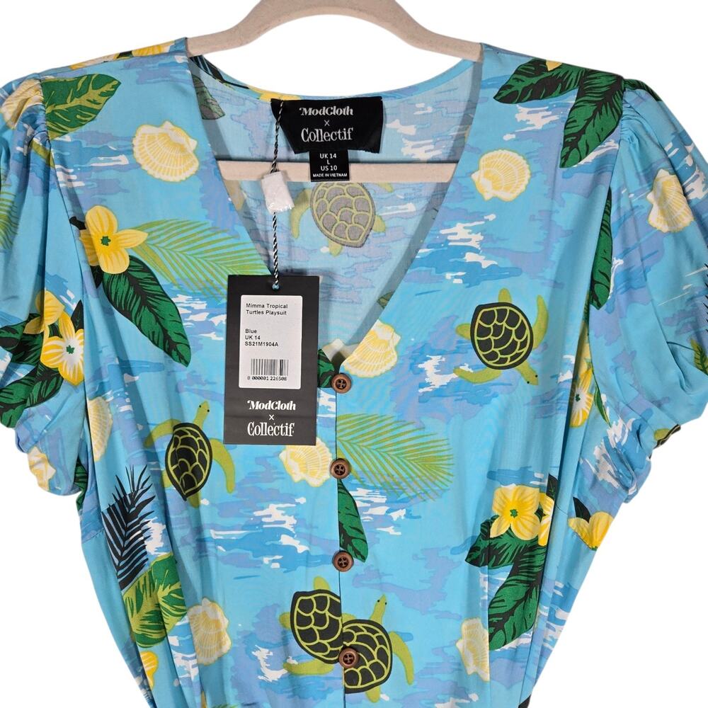 ModCloth Collectif Mimma Romper 10 NEW Tropical Turtles Blue Hawaiian Playsuit - Picture 3 of 11